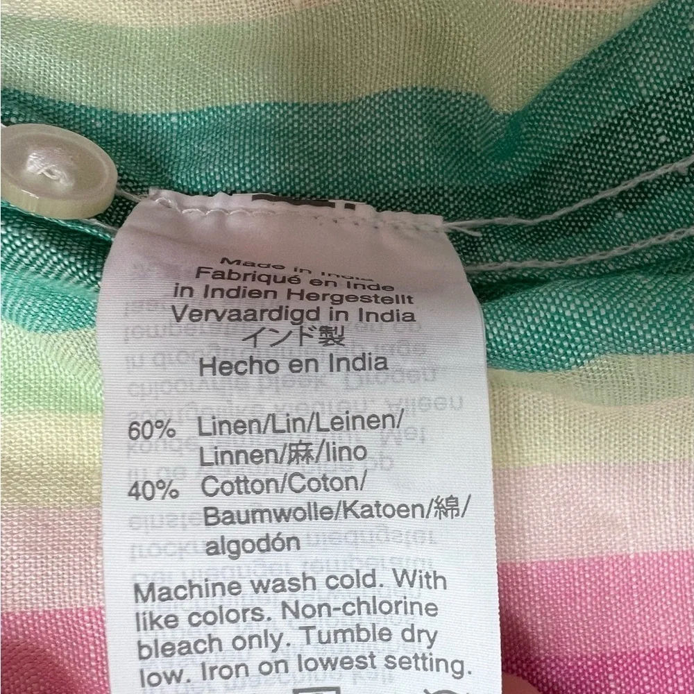 J.Crew Linen Blend Boy Shirt 10 Classic Button Up Rainbow Striped Women.  201